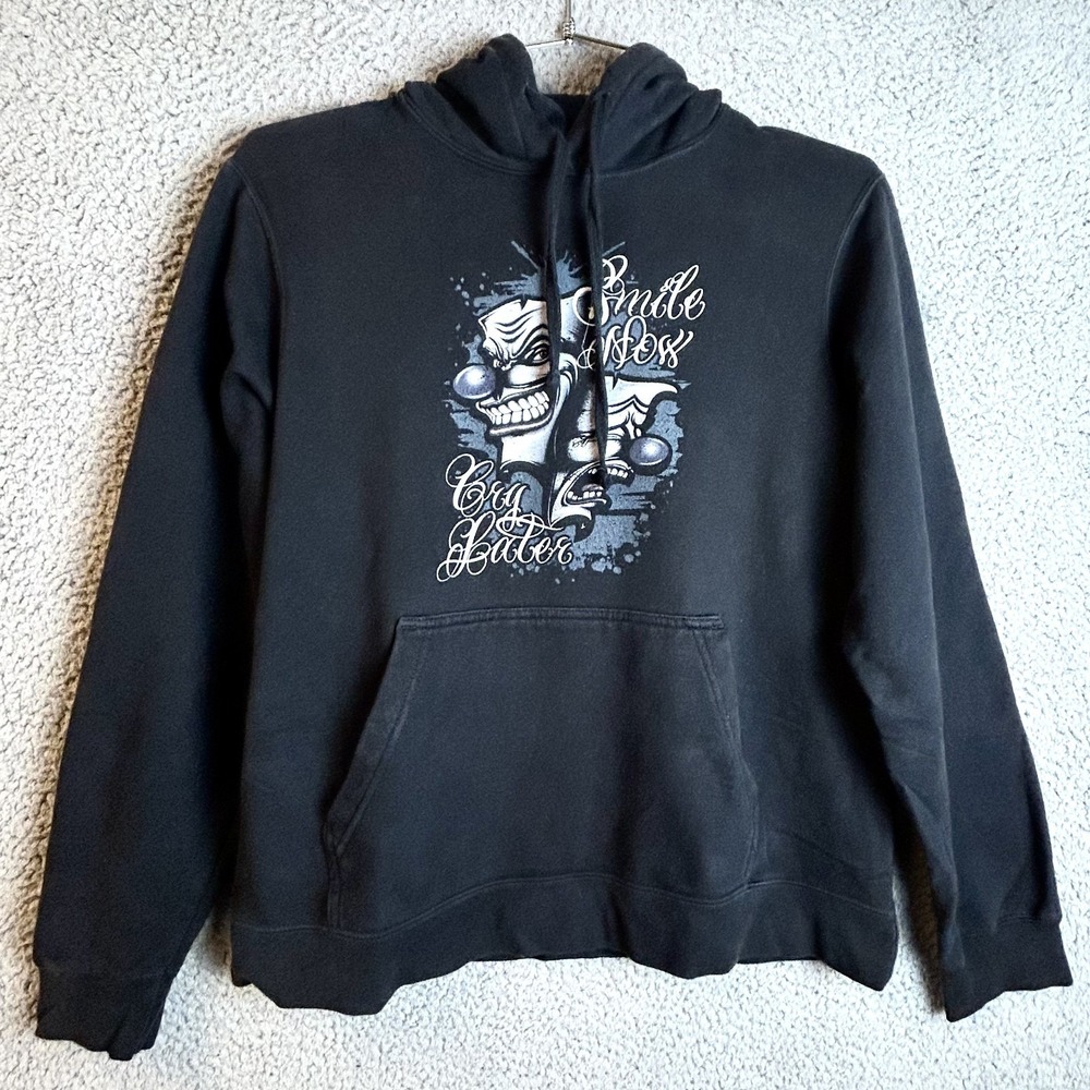 Y2k Smile Now Cry Later Sweatshirt Womens Sz Large Black Culture Chicana Hiphop